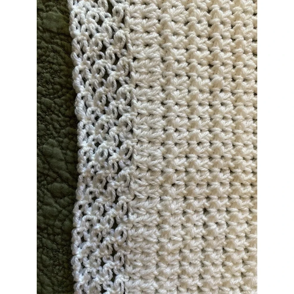 Vintage White Handmade Afghan CROCHET Blanket  31